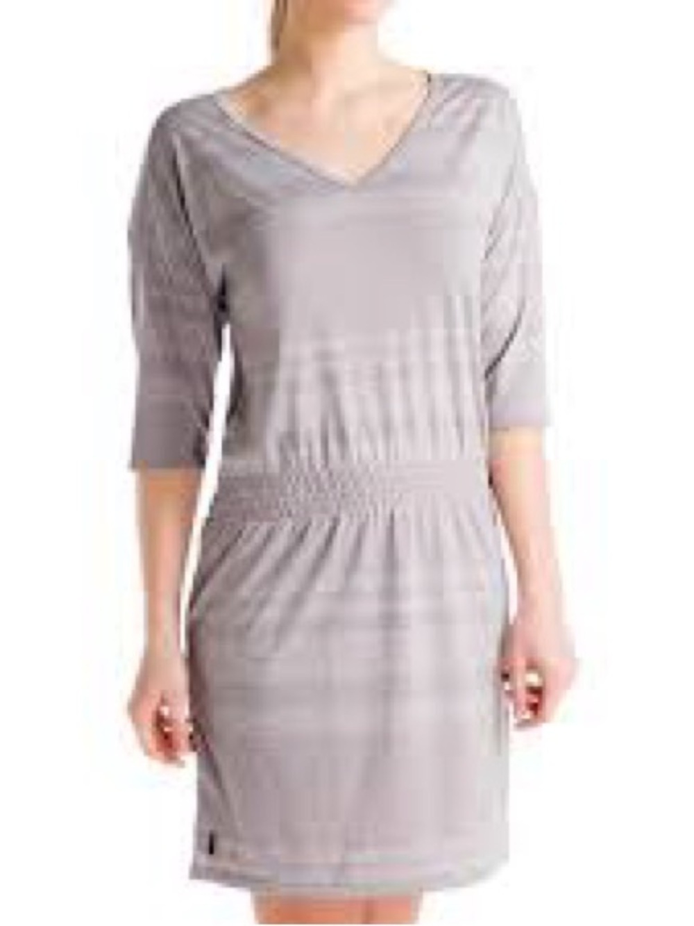 Lole V-Neck Elastic Waist Grey Striped Dress Size Small